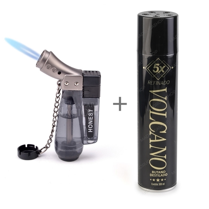 Kit Isqueiro Maçarico Honest 185 Preto + Gás